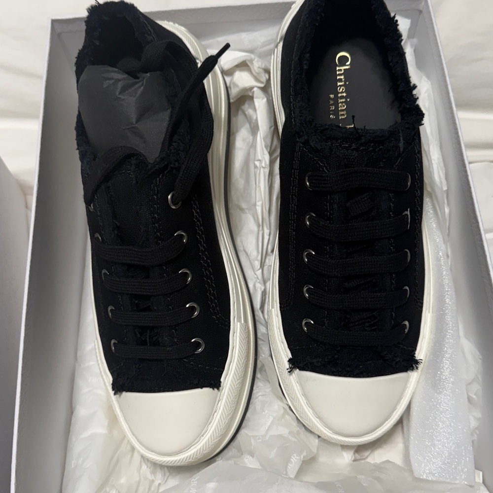 Christian Louboutin Black Canvas Sneakers with White Soles